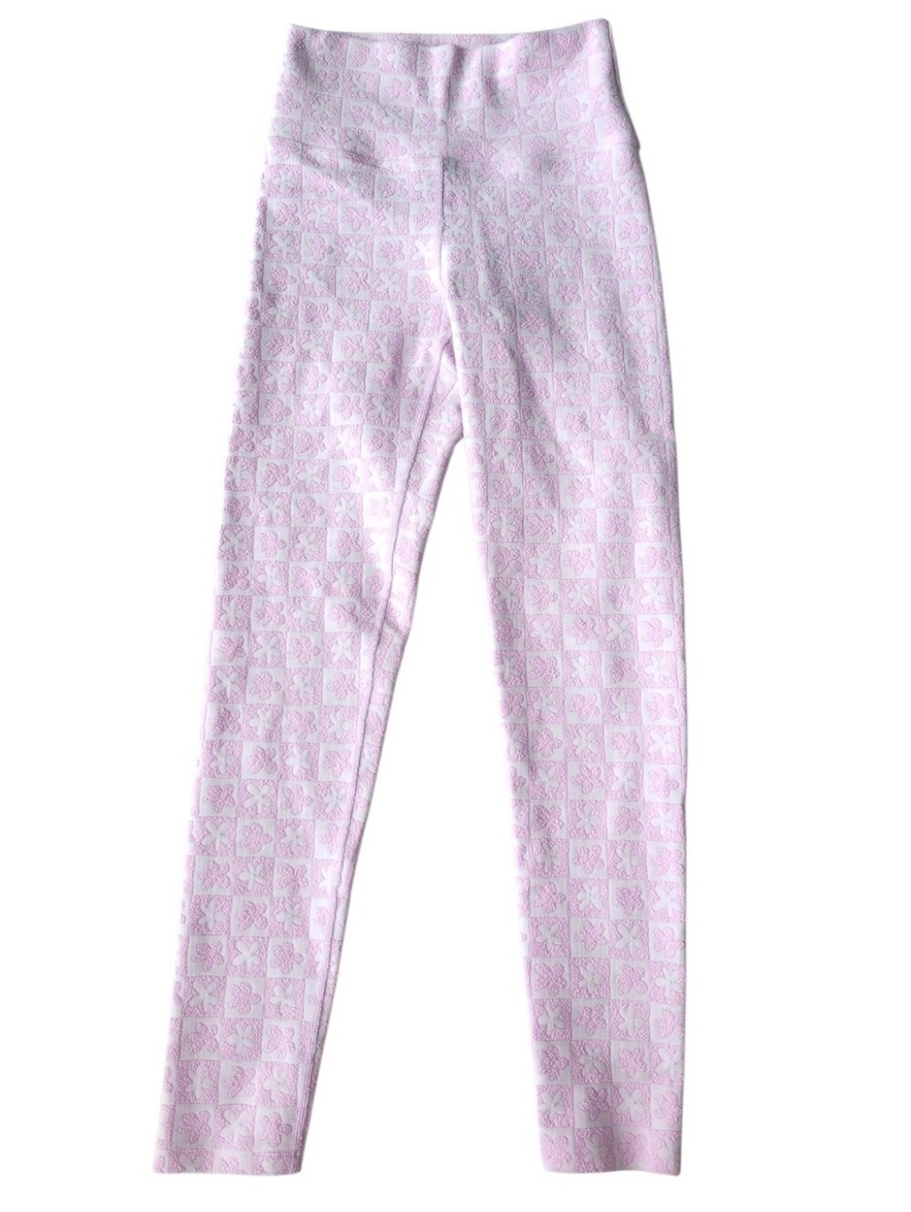 Beach Riot Piper Leggings Textured Floral Checkered Pink White Small